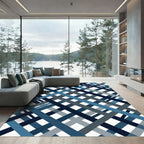 Modern Navy Blue Abstract Intersecting Plaid Rug