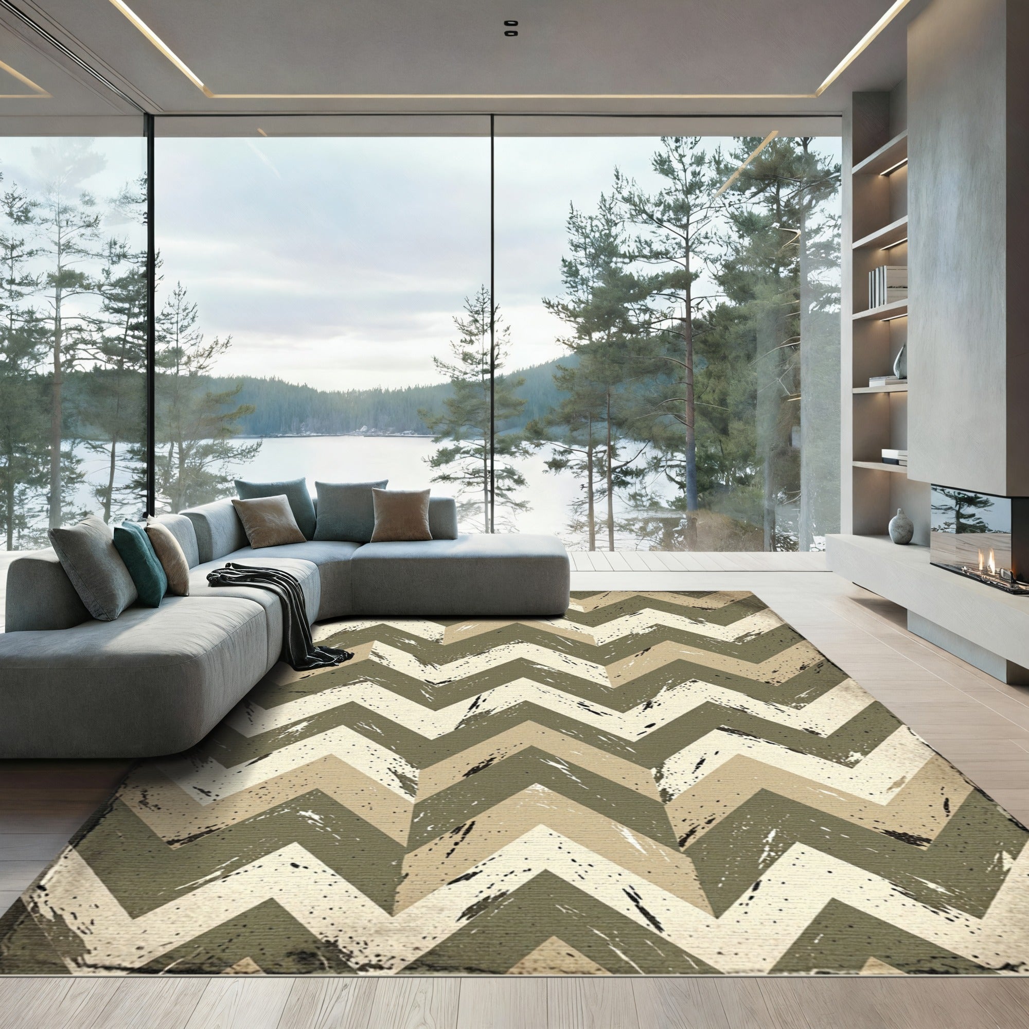 Distressed Earth Tone Chevron Rug