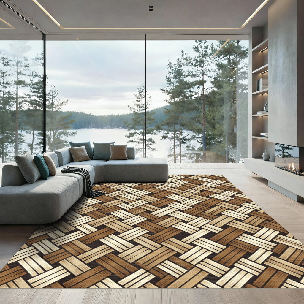 Woven Brown Diagonal Texture Rug
