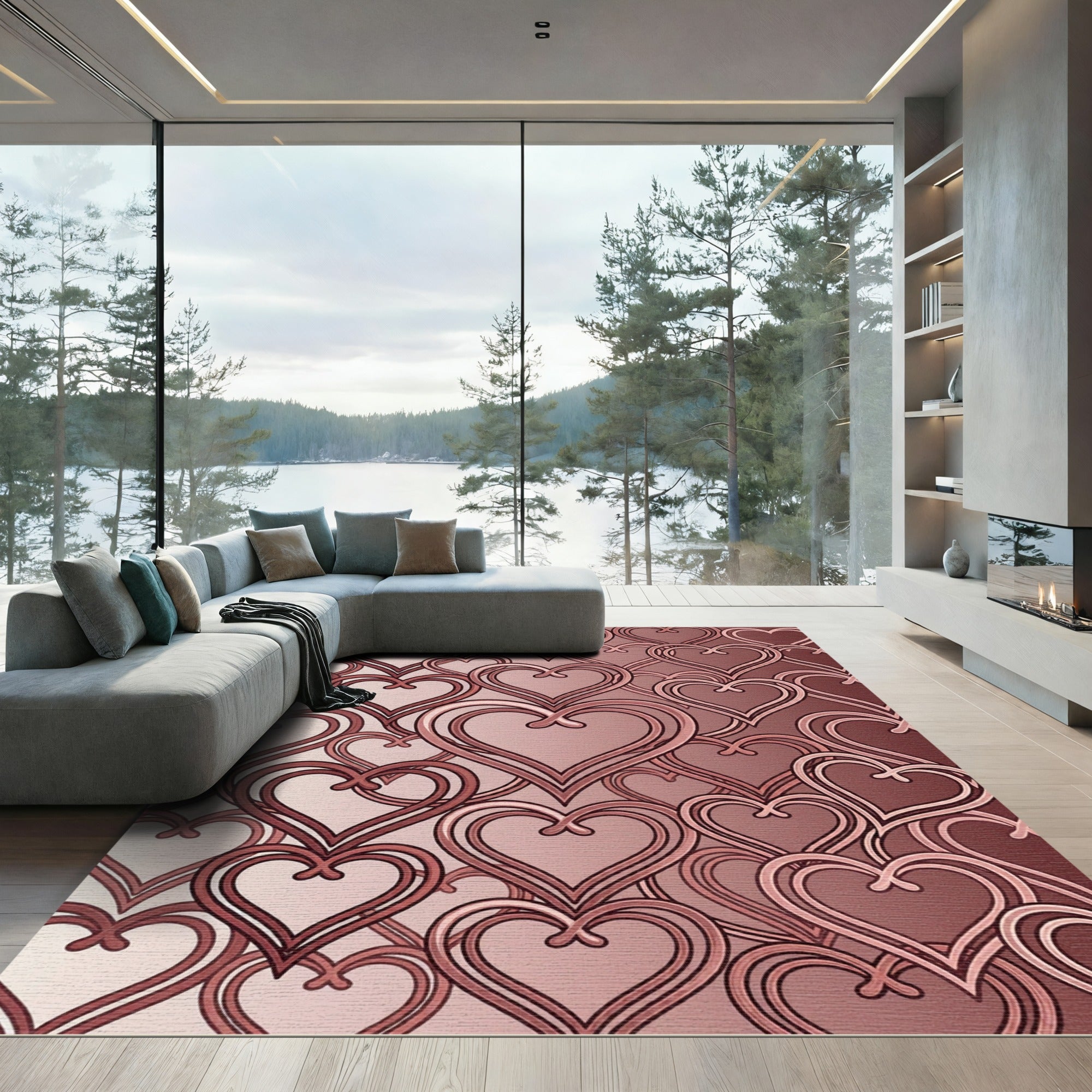 Crimson Heart Chain Gradient Rug