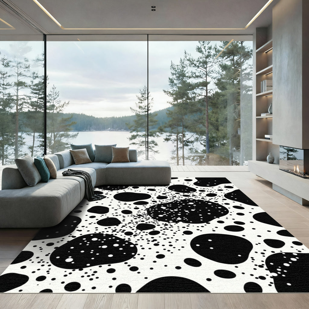 Abstract Black White Dot Splash Rug