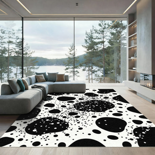 Abstract Black White Dot Splash Rug