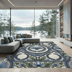 Neoclassical Blue Laurel Rose Medallion Rug