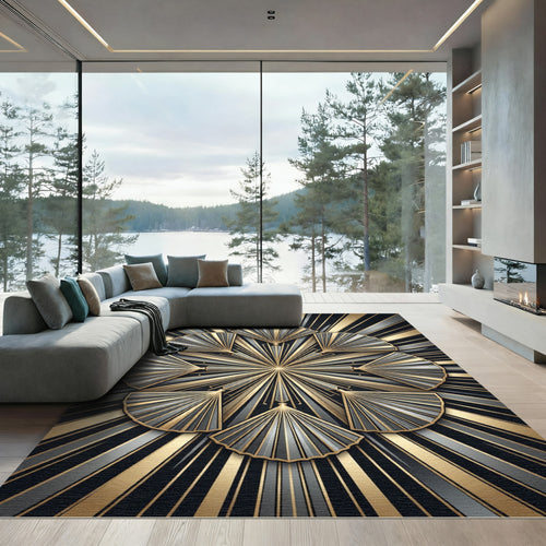 Art Deco Gold and Gray Fan Rug