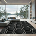 Dark Gray Geometric Hexagon Texture Rug
