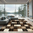 Modern Chocolate Brown Grid Checkered Rug