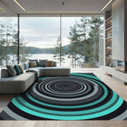 Modern Teal and Gray Concentric Vortex Rug