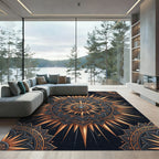 Golden Sunburst Medallion Black Rug