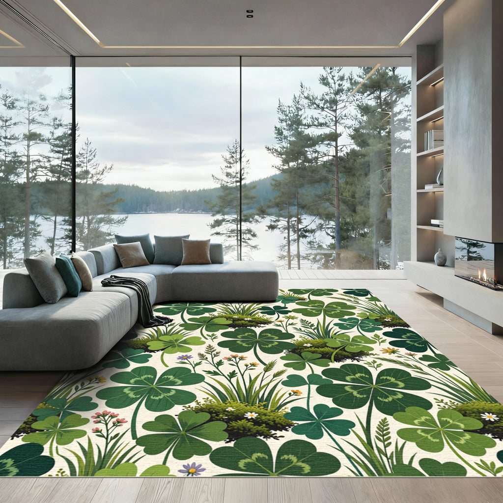 Lush Green Four Leaf Clover Botanical Rug