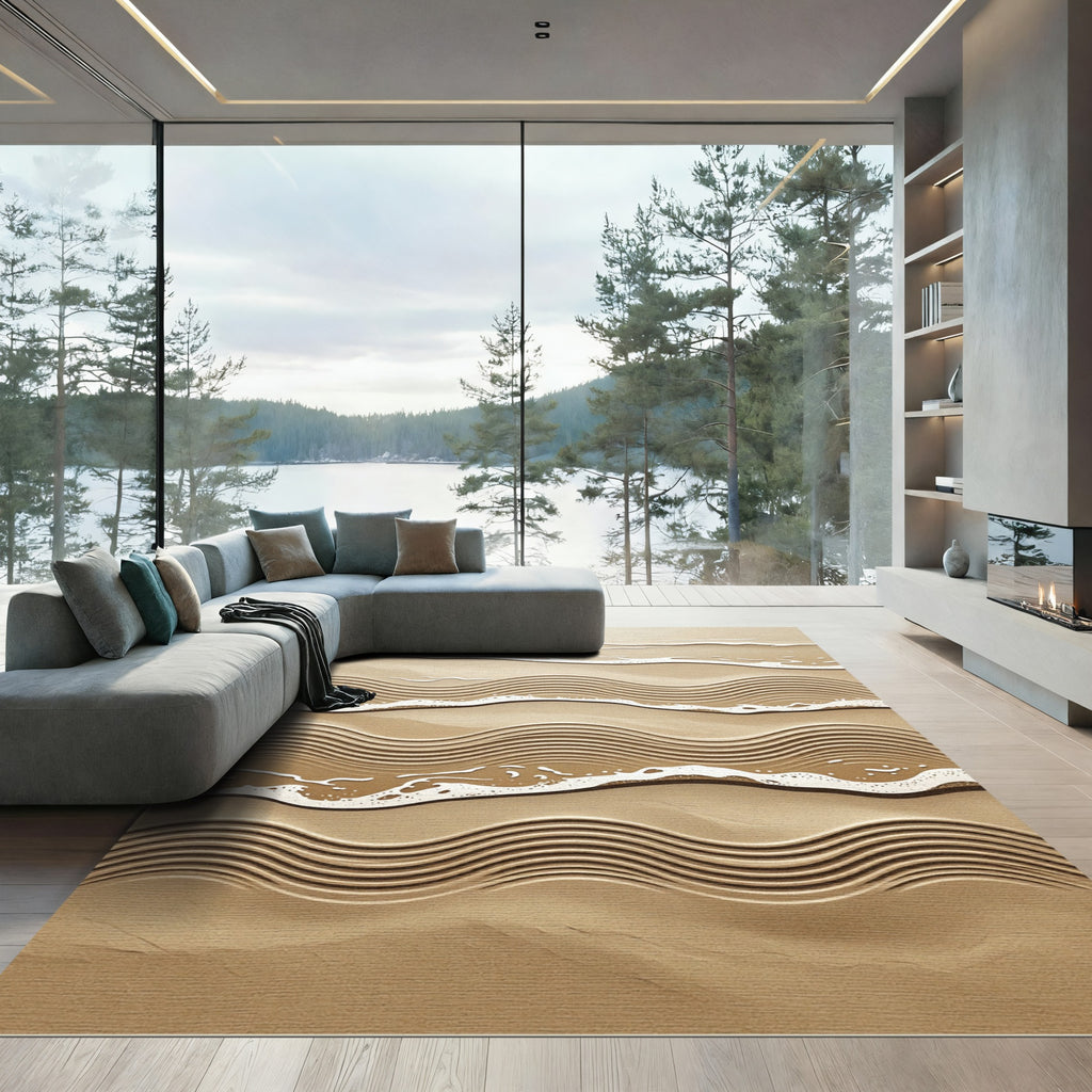 Sandy Beige Coastal Wave Rug