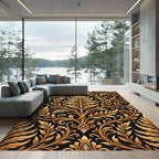 Golden Black Scrollwork Floral Rug