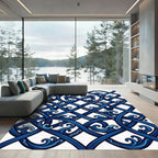 Navy Blue Intertwined Wavy Ocean Waves Rug