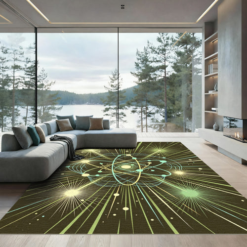 Atomic Swirl Green Yellow Burst Rug