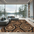 Rich Earthy Brown Paisley Medallions Rug