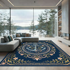 Blue Anchor Floral Scrollwork Accent Rug