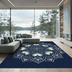 Elegant Navy Teal Floral Medallion Rug