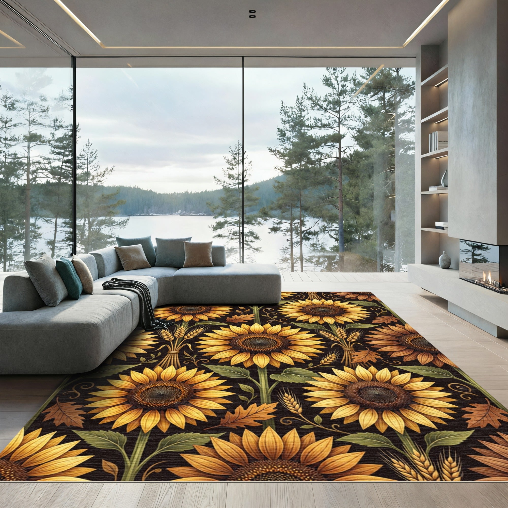 Golden Sunflower Wheat Autumn Harvest Rug