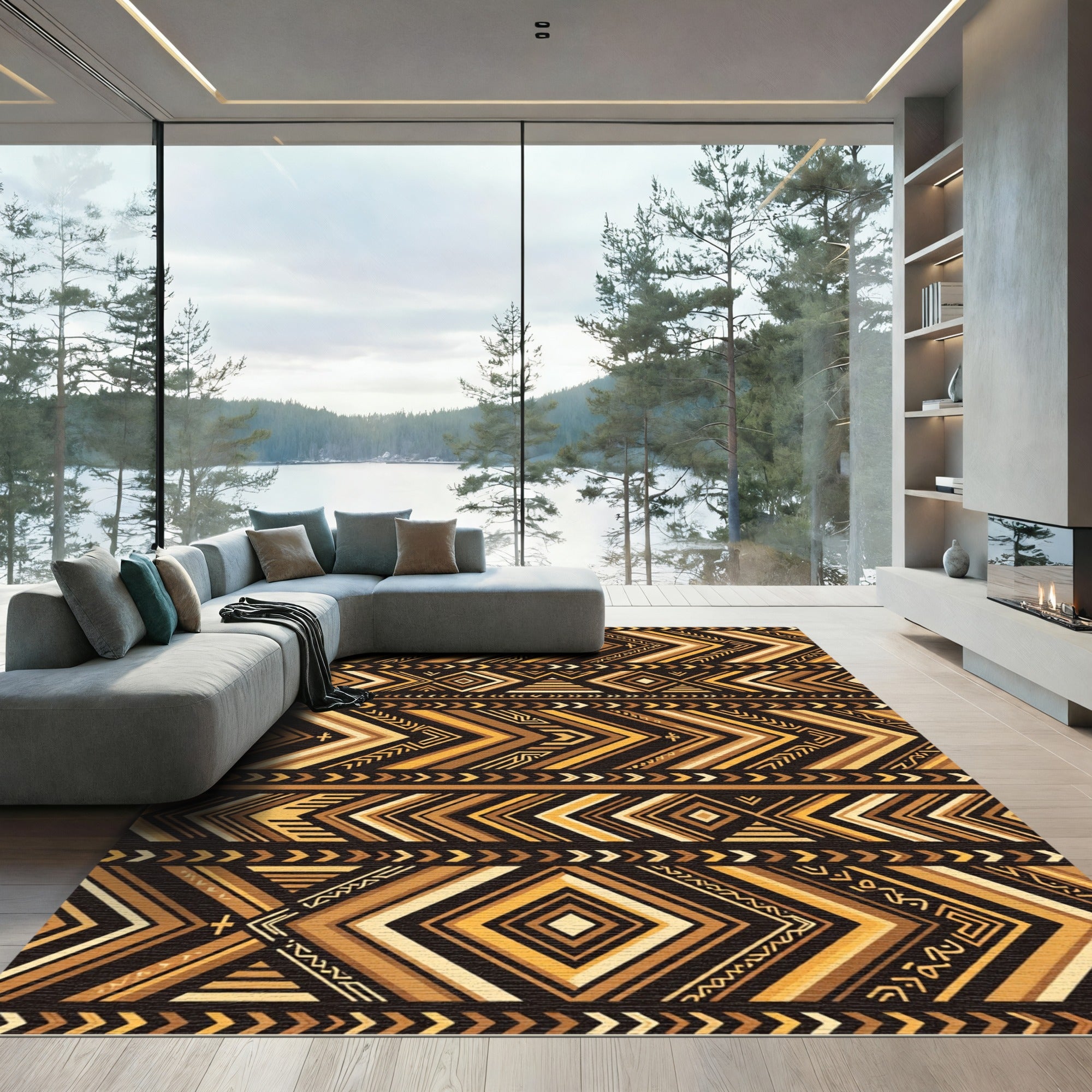 Geometric Earth Tone Tribal Chevron Art Rug