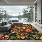 Golden Pomegranate Floral Botanical Art Rug