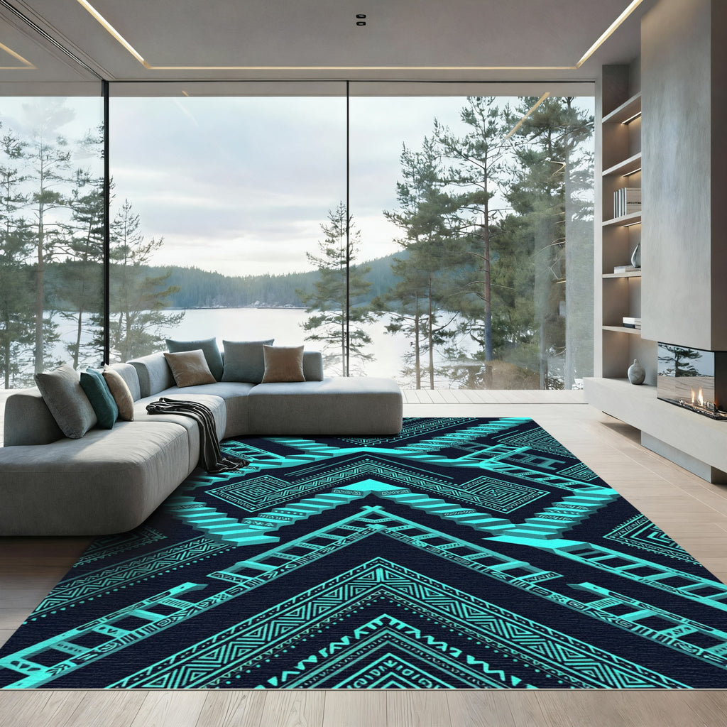 Aqua Tribal Stair Illusion Rug