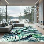 Watercolor Teal Ocean Wave Floral Rug