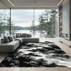 Misty Mountain River Sumi-e Landscape Rug