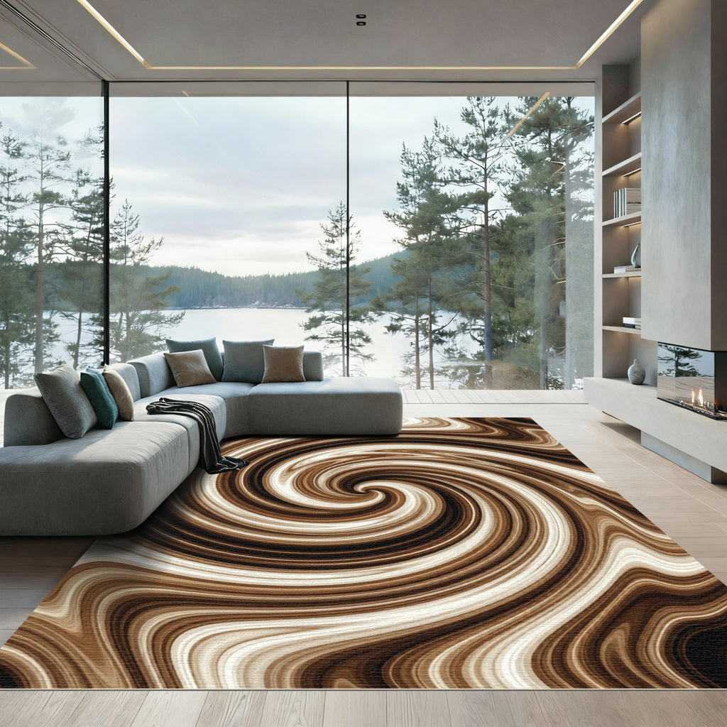 Rich Cocoa Swirling Organic Texture Rug