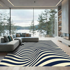 Modern Cream and Charcoal Wavy Stripe Rug