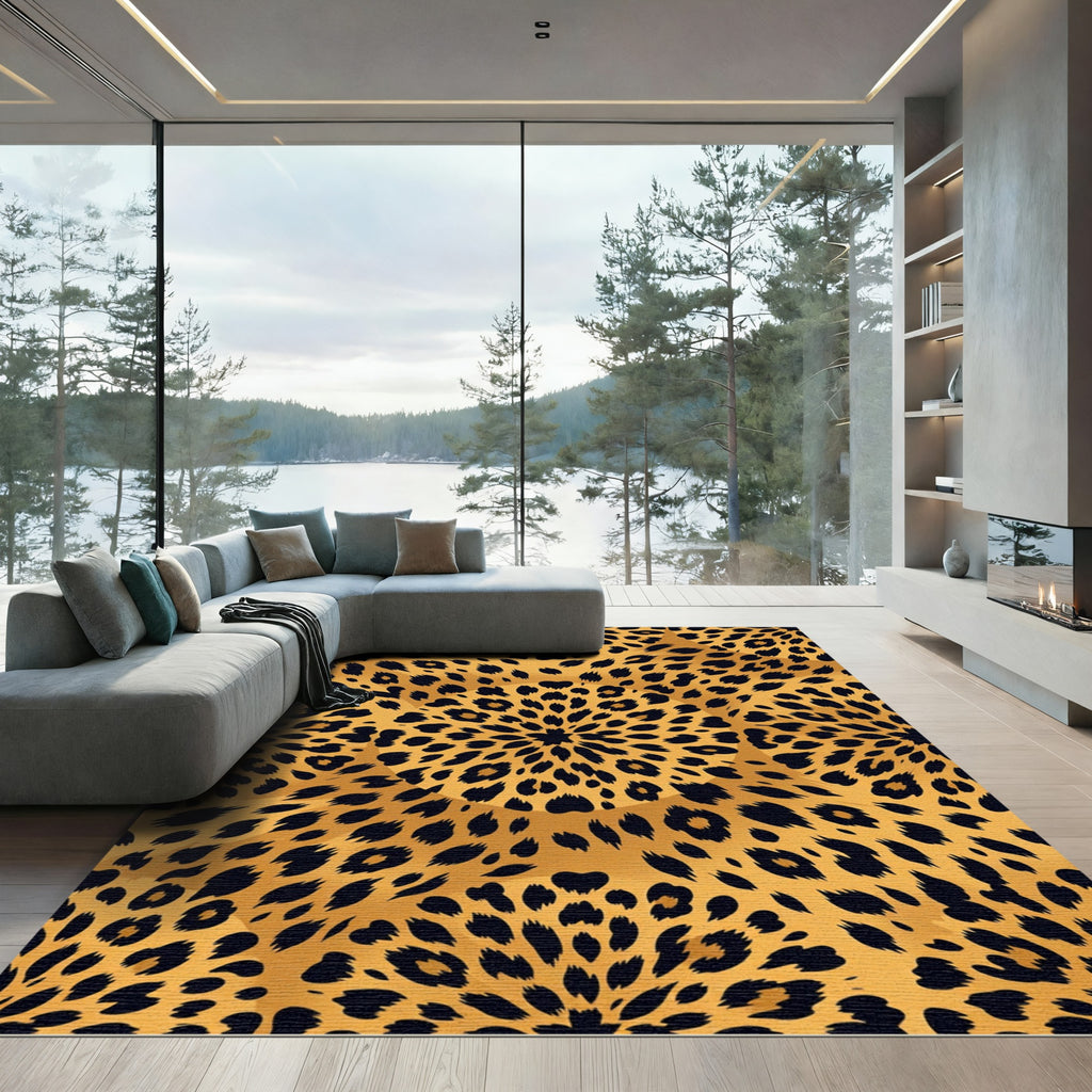 Gold Black Leopard Burst Medallion Rug