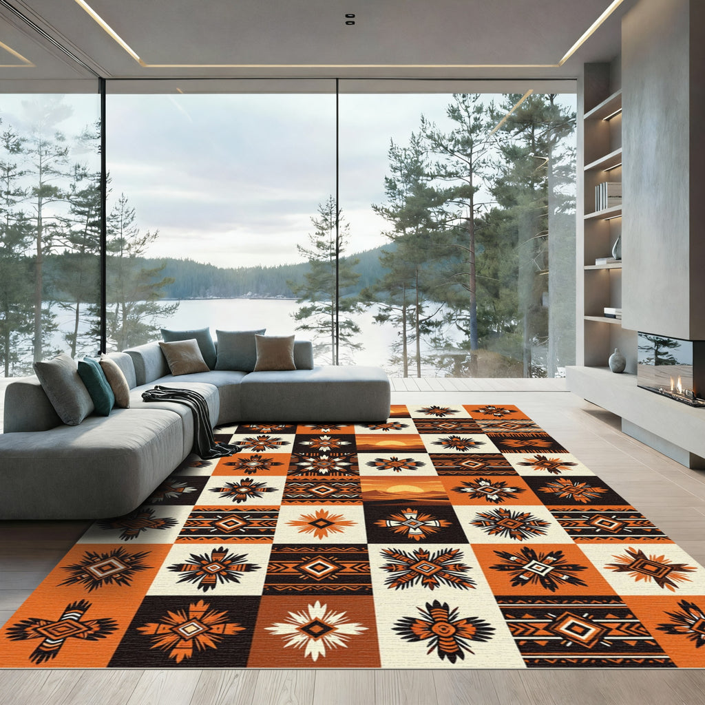 Tribal Sun Geometric Diamond Rug