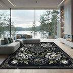 Monochromatic Peony Floral Damask Onyx Rug