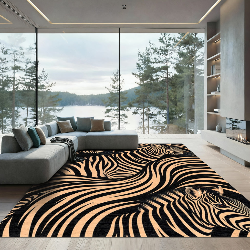 Abstract Black and Cream Zebra Swirls Rug