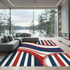 Bold Red White Blue Baseball Stitching Rug