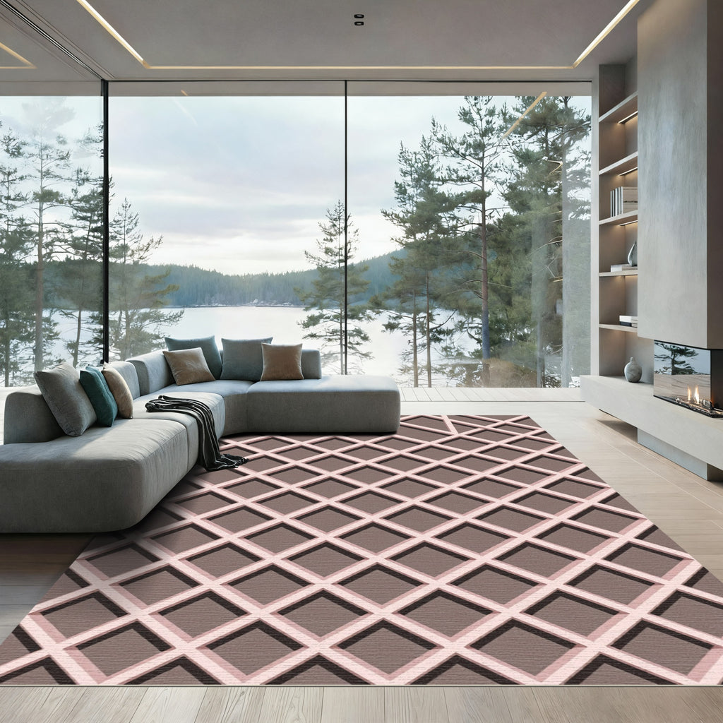 Blush Pink Minimalist Geometric Lattice Rug