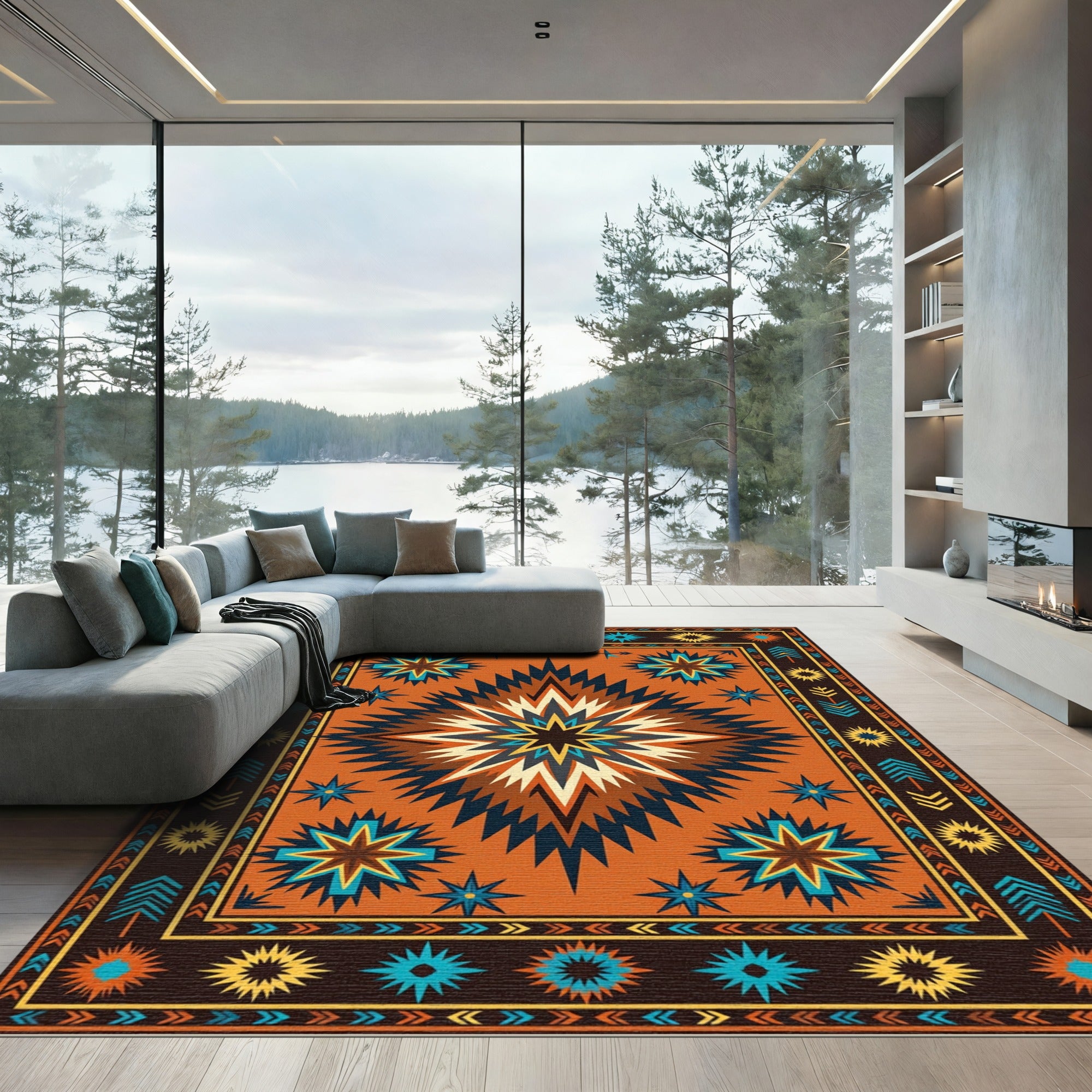 Earthy Southwestern Geometric Sunburst Rug