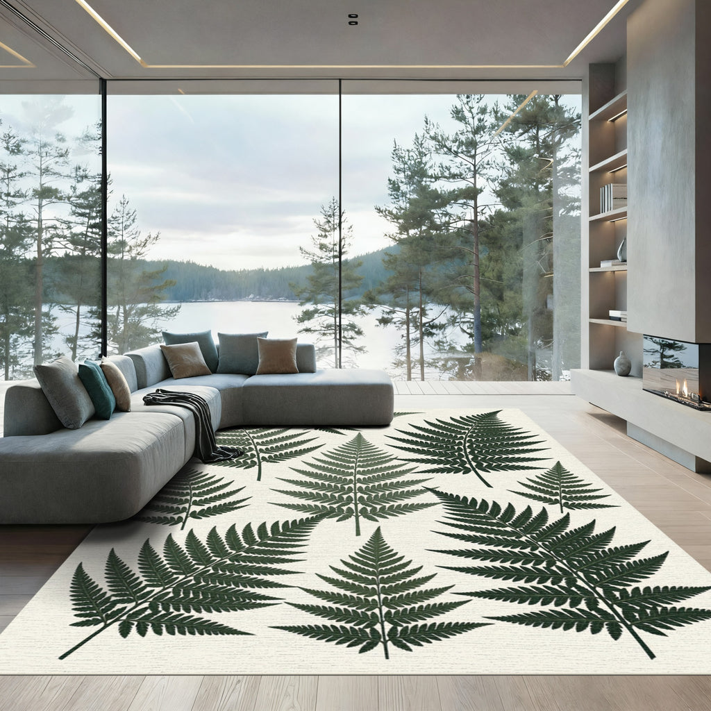 Dark Green Fern Frond Collage Rug