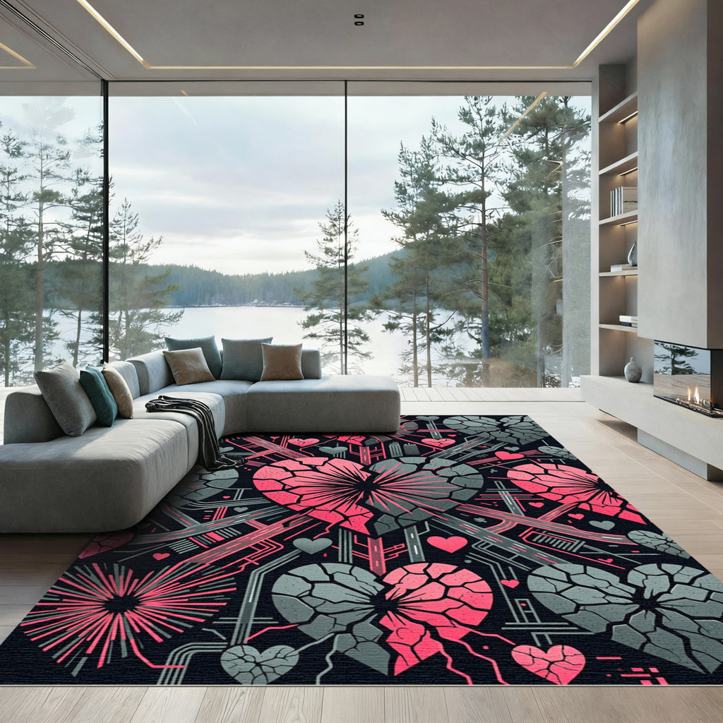 Pink Gray Broken Heart Abstract Rug