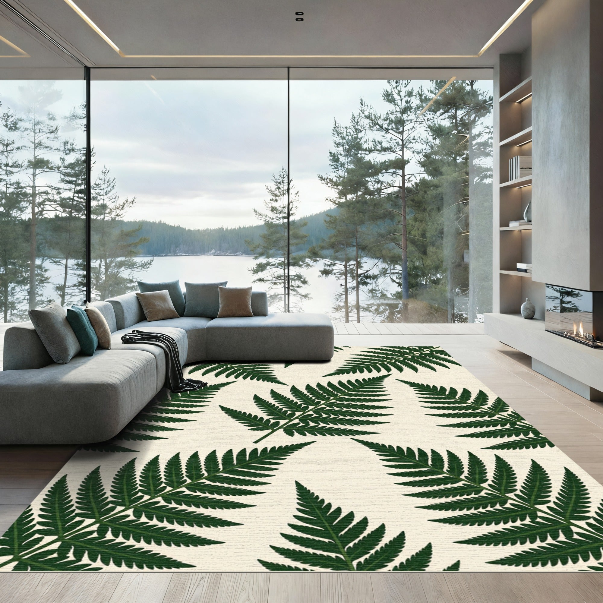 Deep Green Fern Frond Overlay Rug