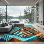 Isometric Aztec Pyramid Geometric Orange Teal Rug