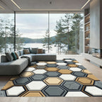 Cracked Stone Hexagon Geometric Arrangement Rug