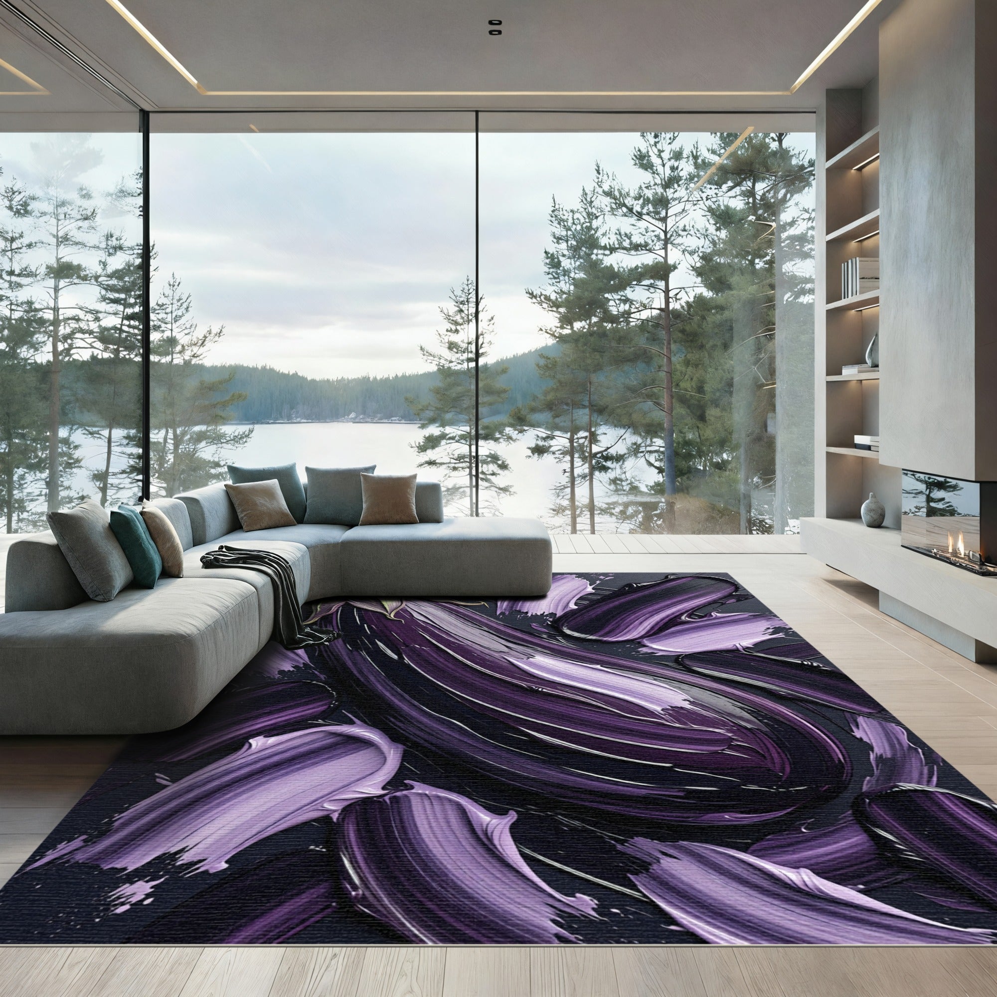 Deep Purple Brushstroke Eggplant Texture Rug
