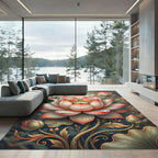 Elegant Coral Lotus Bloom Garden Rug