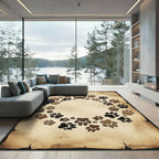 Rustic Earthy Paw Print Circular Border Rug