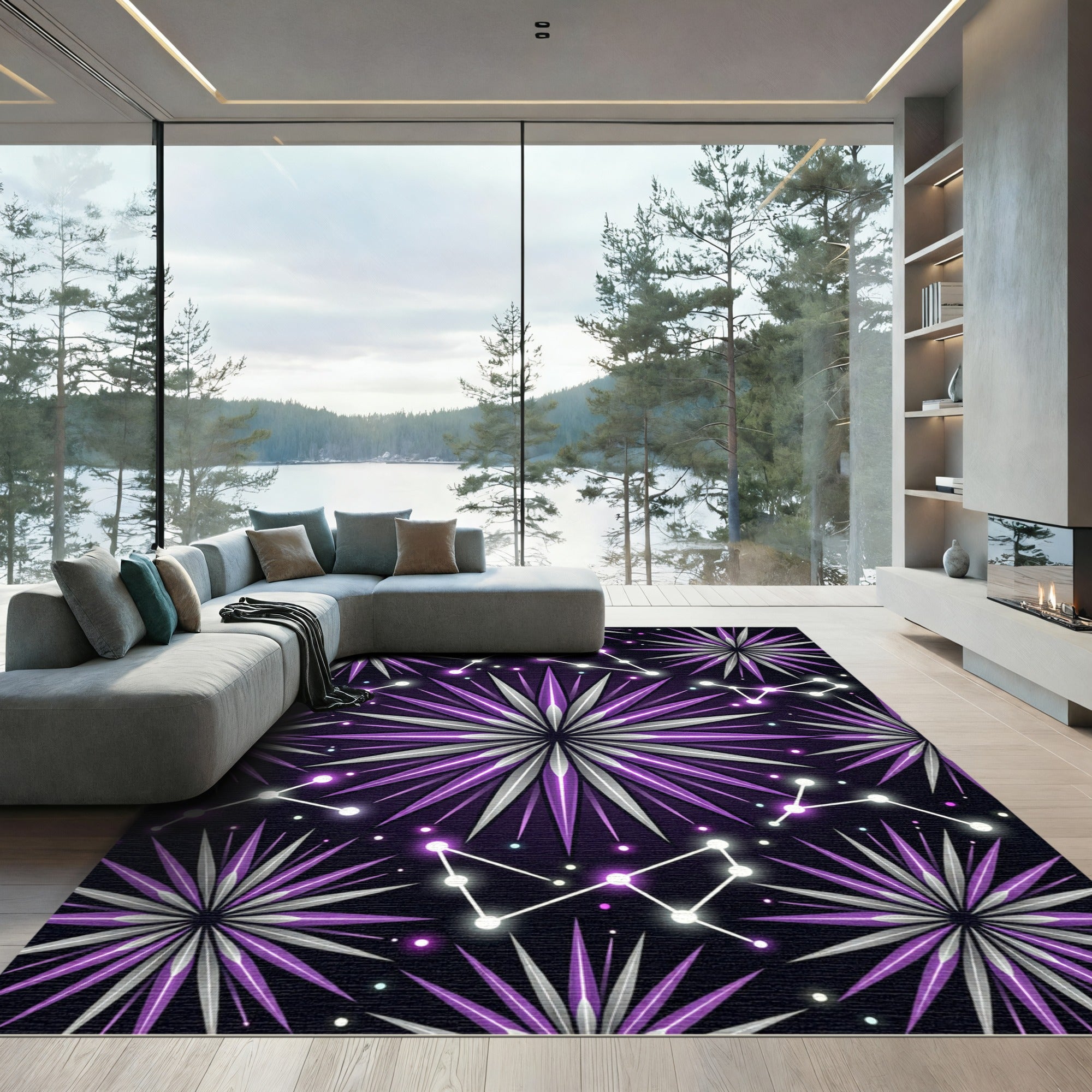 Radiant Purple Celestial Starburst Rug
