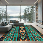Teal Geometric Diamond Boho Stripe Rug