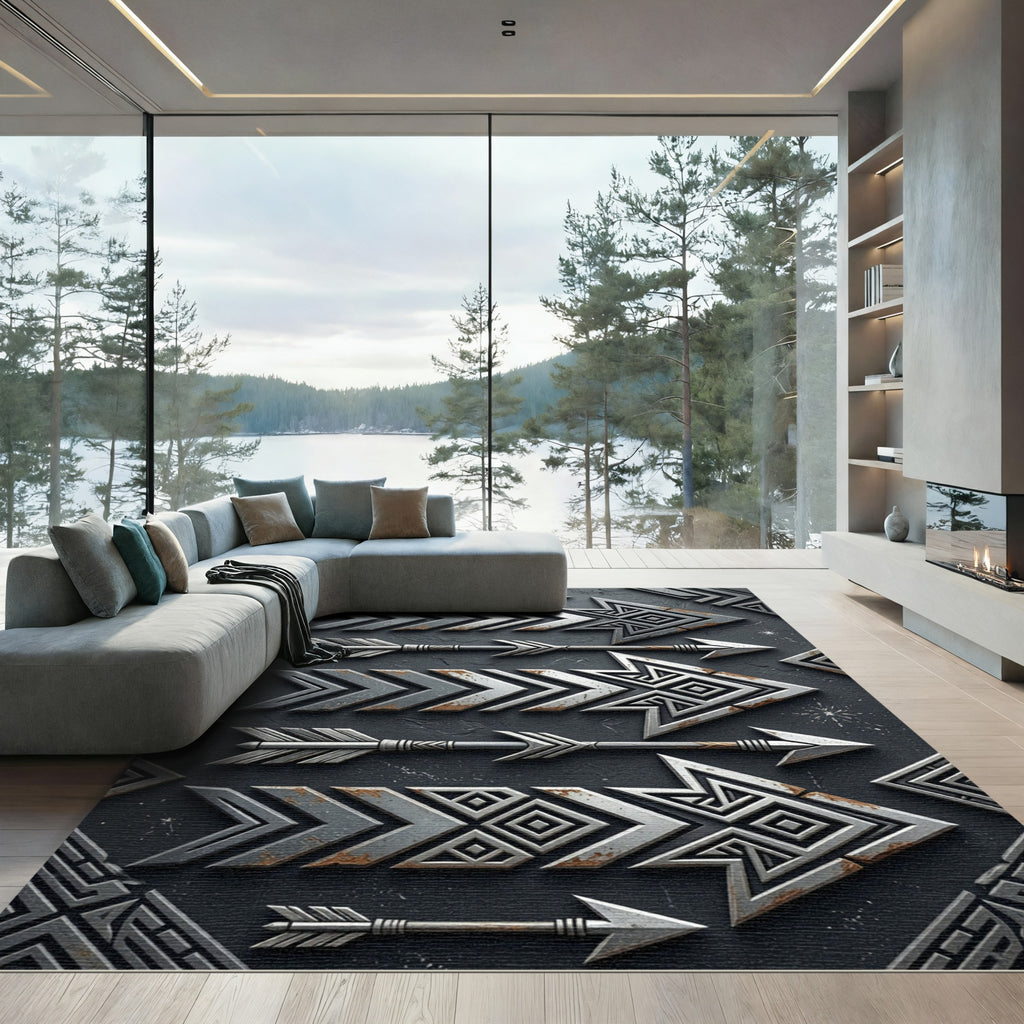 Tribal Gray Arrow Geometric Layout Rug
