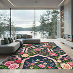 Pink Rose Trellis Garden Composition Rug