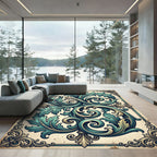 Ornate Teal Acanthus Scroll Damask Rug