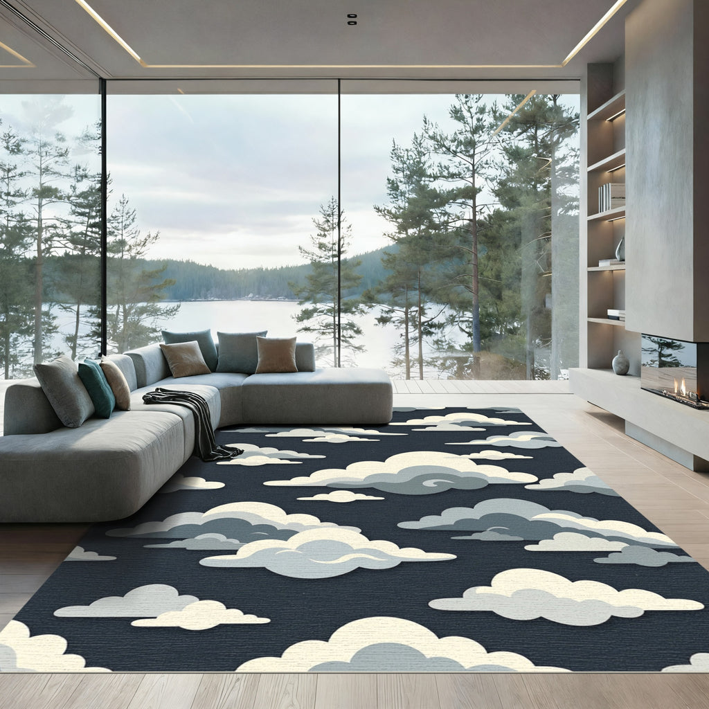 Clouds Navy Sky Celestial Whimsical Rug