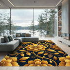 Golden Botanical Floral Onyx Background Rug